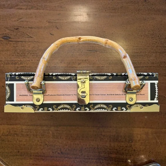 Cigar Box Purse Romeo Roma Clinique Cheron Art Nouveau Beaded Bamboo Handle Bag - Picture 15 of 16